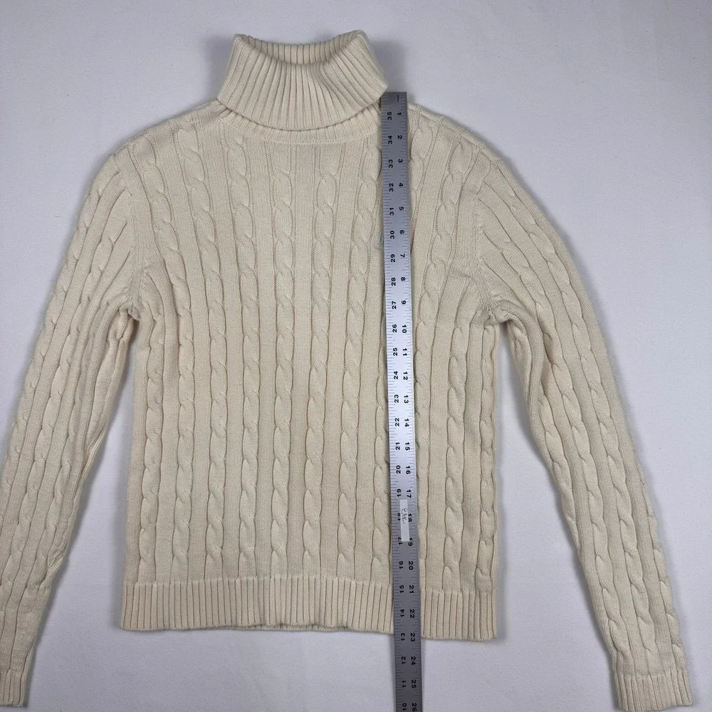 Chaps Turtleneck Sweater Womens Medium Cream Cable Knit 100% Cotton Long Sleeve